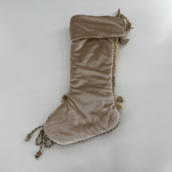 Victorian Luxury Christmas Stocking Fabric Brocade Rich Beige Velvet Tassels 23" - Picture 2 of 9